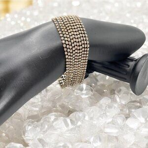 Vintage 10 Row RHINESTONE Chunky Bracelet Bright Shiny Silver Tone Bling Jewelry